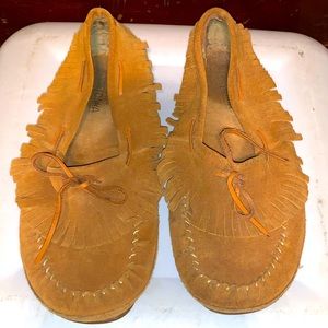 Tan leather moccasins